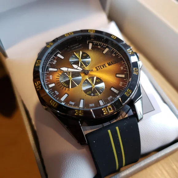NIB! Steve Madden Black & Gold Chronograph Watch